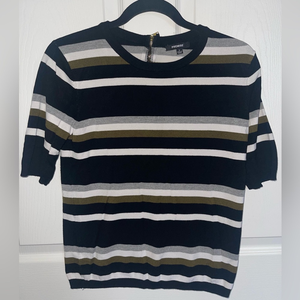 Premise Black and Olive Striped Sweater